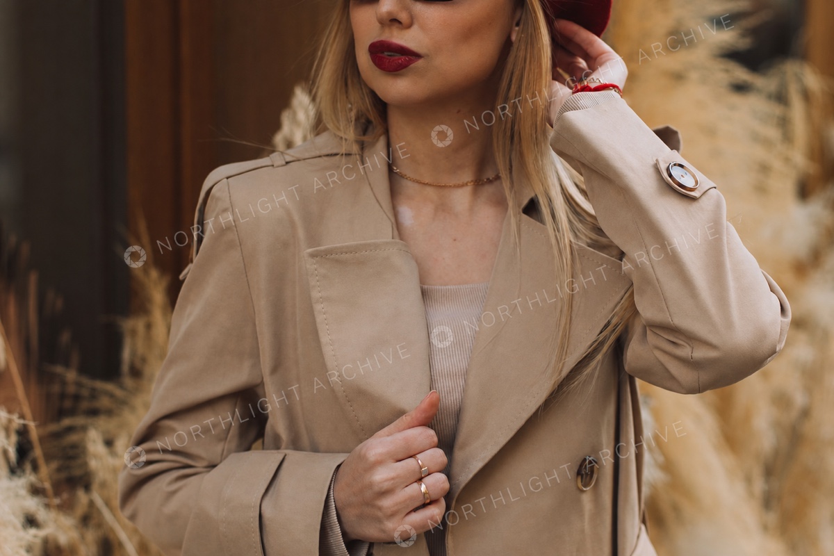 Before: portrait with a repeated translucent logo watermark